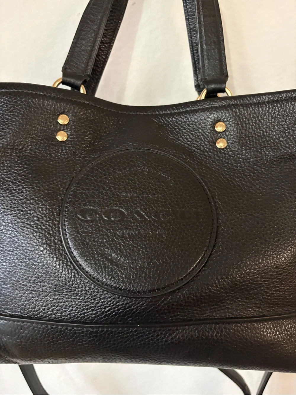 Black Leather Tote Bag with Removable Strap